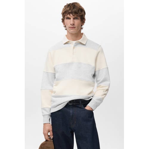 Mango Man gestreepte sweater lichtgrijs afbeelding