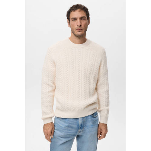 Mango Man gebreide trui met wol met kabels beige afbeelding