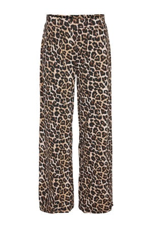 regular high waist casual broek met panterprint bruin