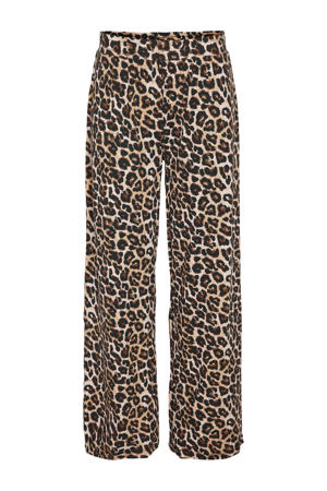 regular high waist casual broek met panterprint bruin