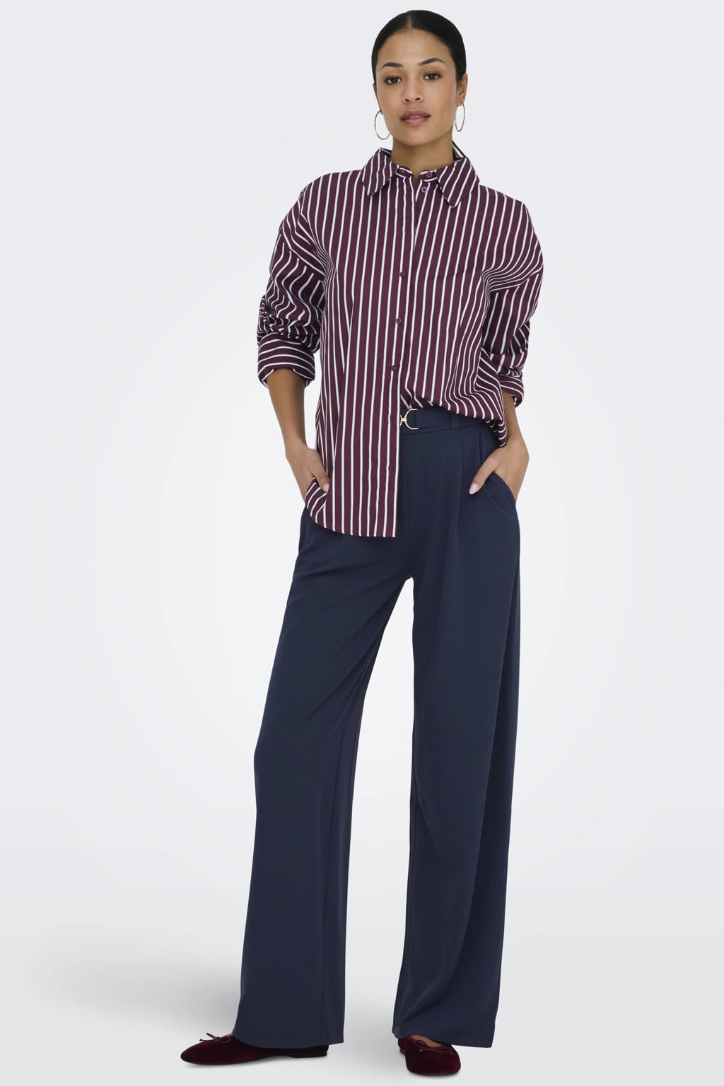 JDY katoenen rechtvallend gestreepte blouse - donkerrood