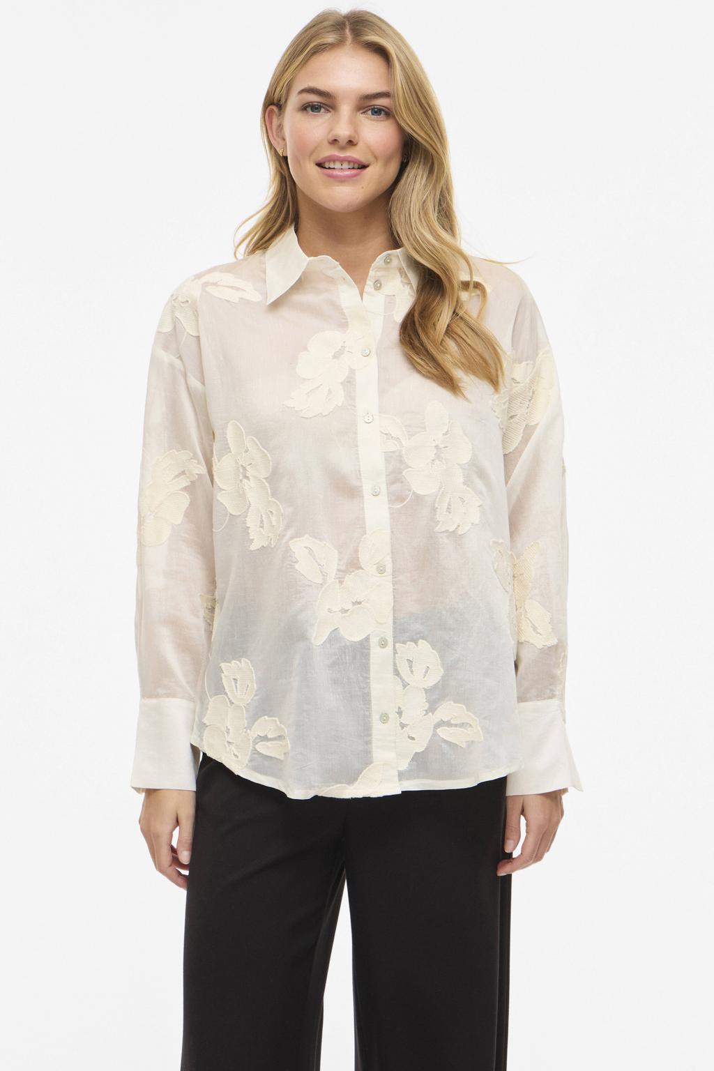 VILA gebloemde blouse ecru