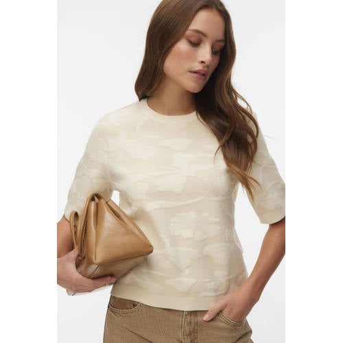 VERO MODA gebloemde trui ecru gebreid afbeelding