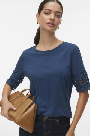 top donkerblauw broderie