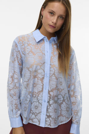 gebloemde blouse lichtblauw