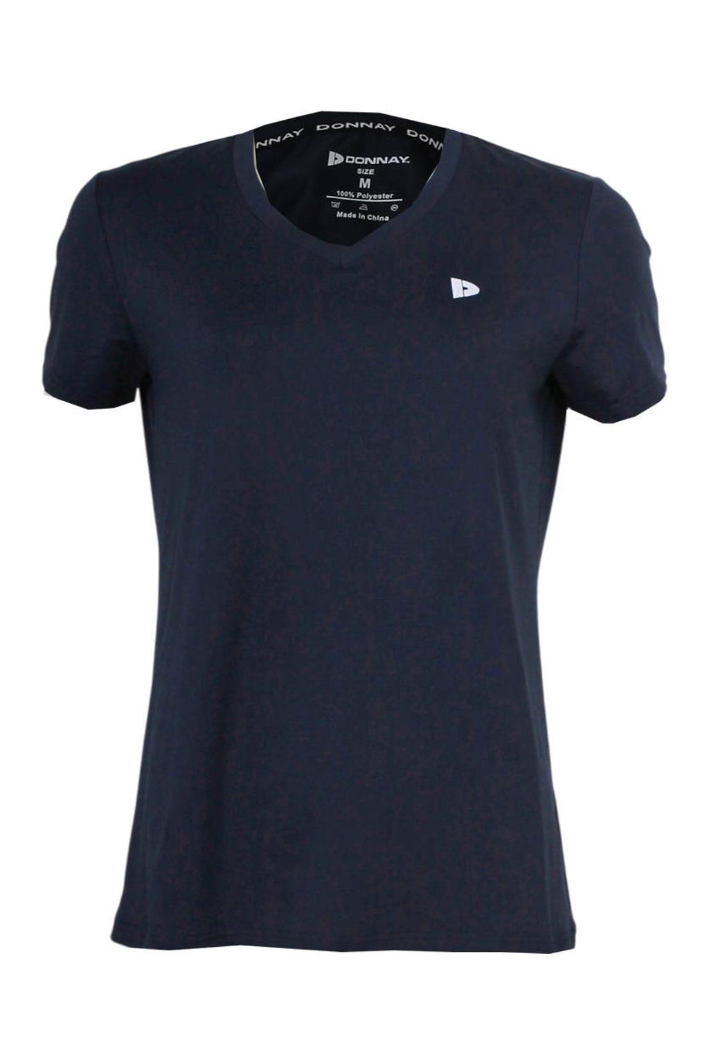 Donkerblauwe dames Donnay Vera sportshirt met effen, korte mouwen en V-hals