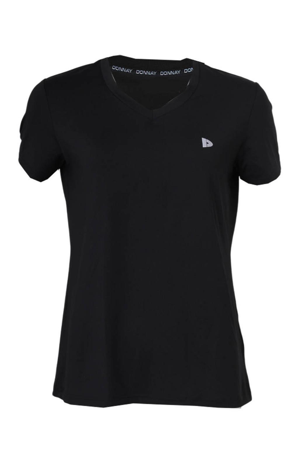 Zwarte dames Donnay Vera sportshirt met effen, korte mouwen en V-hals