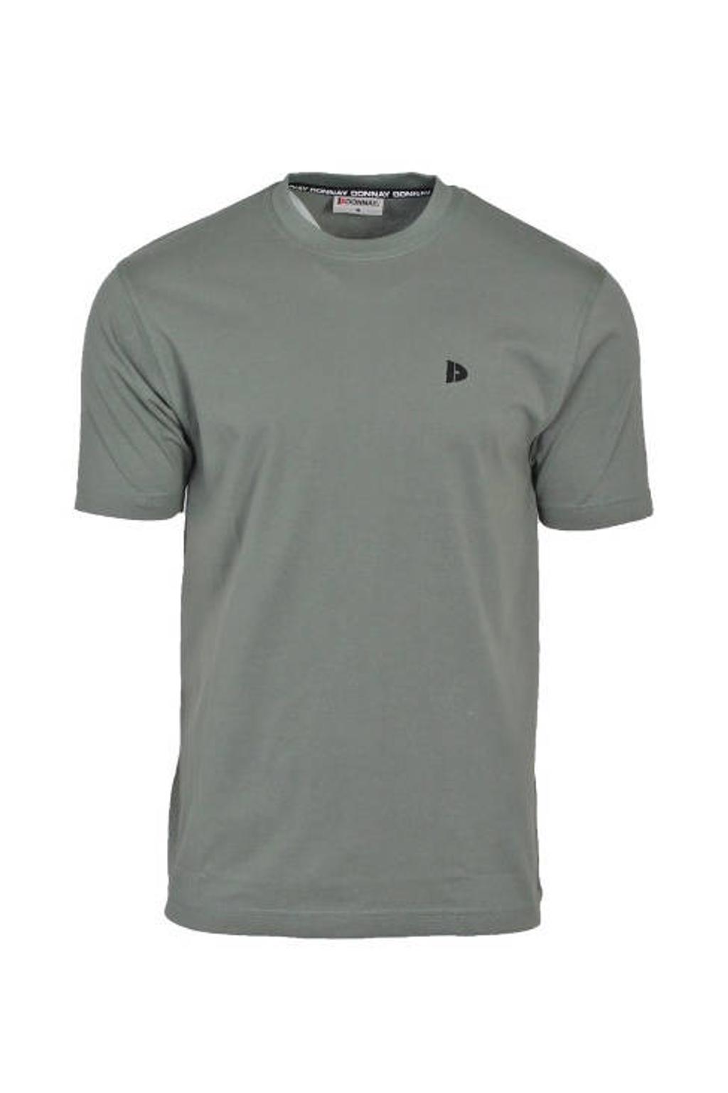 Groene heren Donnay sportshirt Vince van katoen met logo dessin, korte mouwen en ronde hals