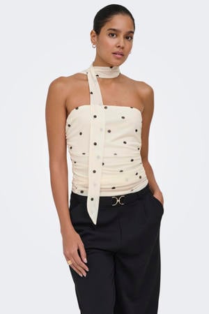 strapless top met stippen ecru