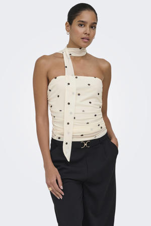 strapless top met stippen ecru