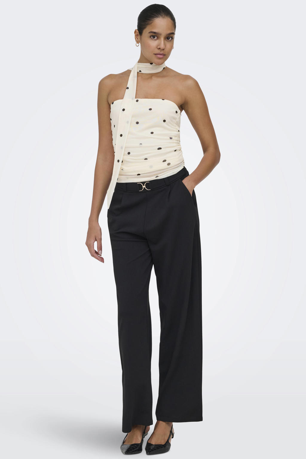 Ecru en zwarte dames JDY strapless top van polyester met mesh