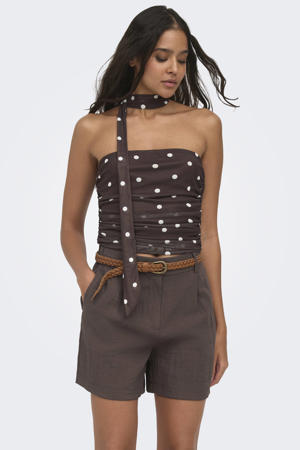 strapless top met stippen bruin