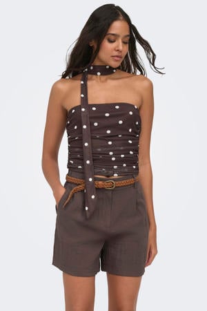 strapless top met stippen bruin
