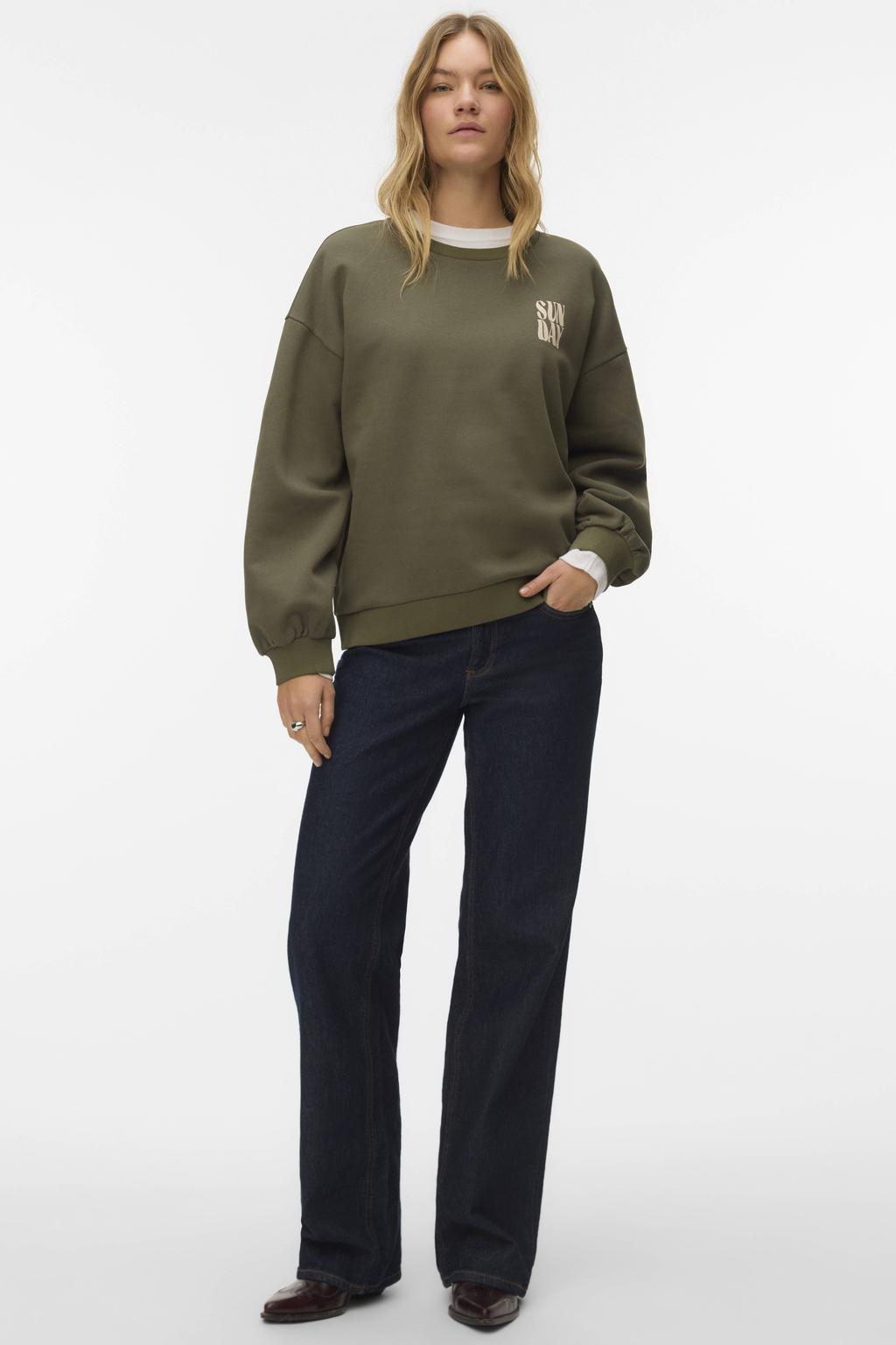Groene dames VERO MODA sweater van polyester met backprint, lange mouwen en ronde hals