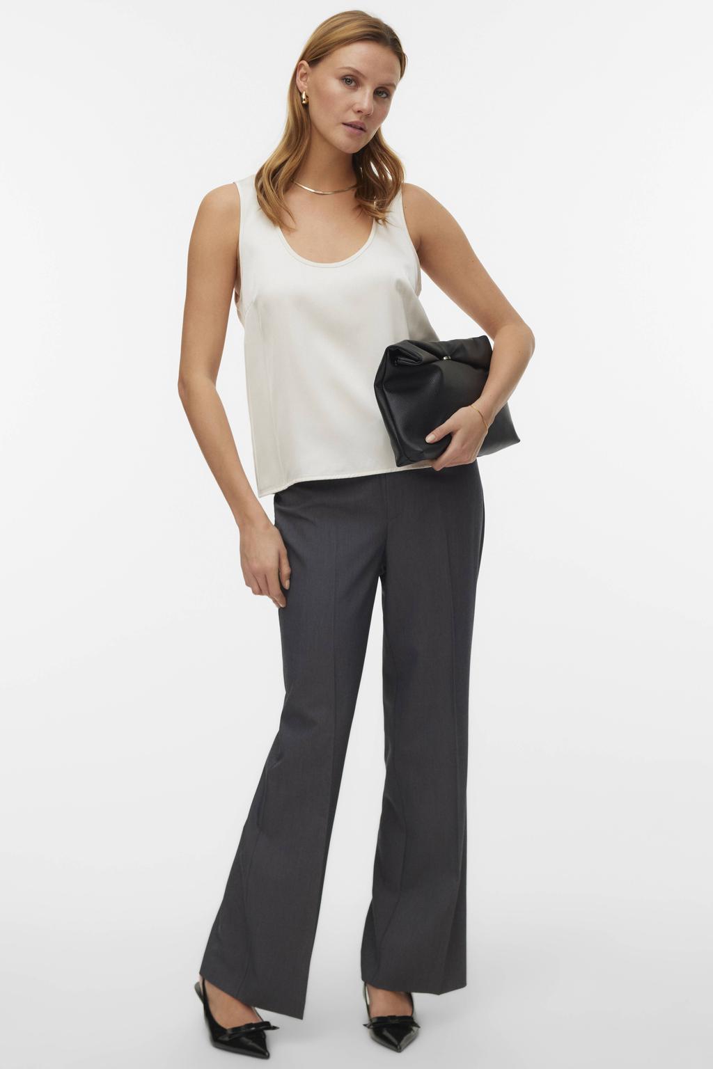 Grijze dames VERO MODA straight regular waist casual broek van polyester met haaksluiting en effen