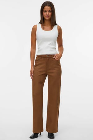 suede wide leg high waist casual broek bruin