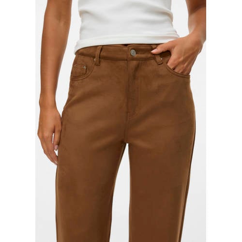 VERO MODA suede wide leg high waist casual broek bruin afbeelding