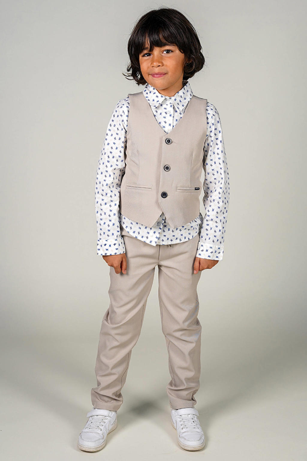 Grijze jongens Le Chic Garcon gilet van polyester met V-hals en knoopsluiting