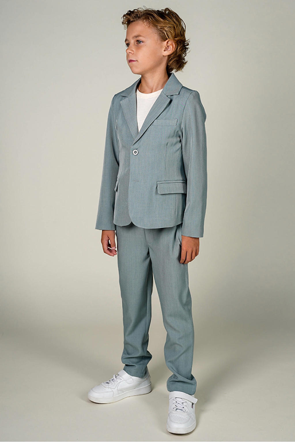 Groene jongens Le Chic Garcon rapered chino van polyester met regular waist en elastische tailleband met koord