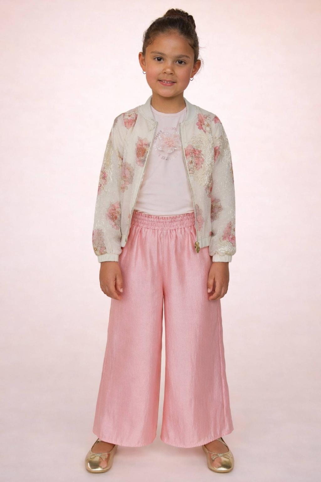 Wit en roze meisjes Le Chic bomberjack zomer met bloemenprint, lange mouwen, ronde hals, ritssluiting en borduursels