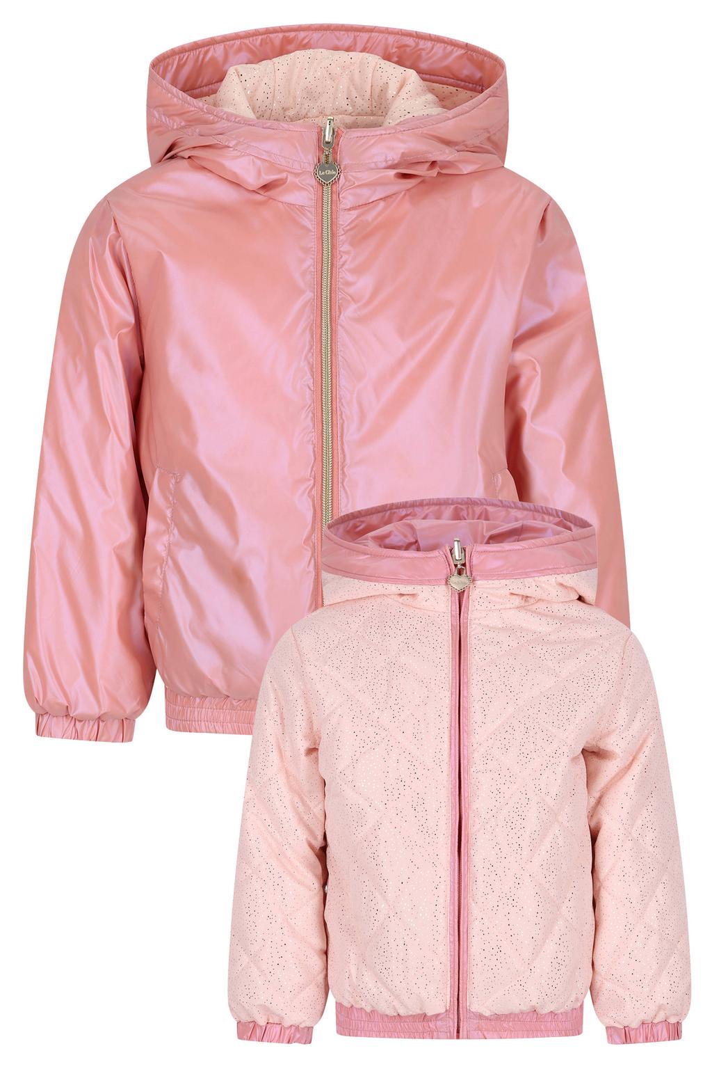 Roze en lichtroze meisjes Le Chic reversible jas van polyester met lange mouwen, capuchon en ritssluiting