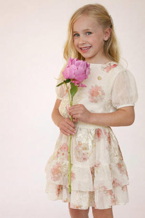 gebloemde midi jurk wit