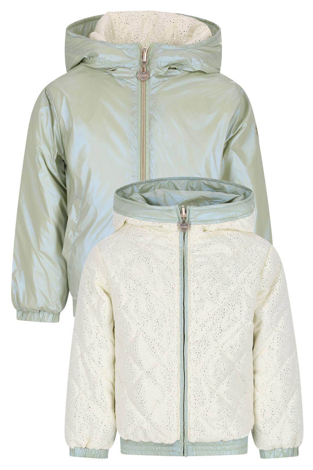 Mintgroen en ecru meisjes Le Chic reversible jas van polyester met lange mouwen, capuchon en ritssluiting