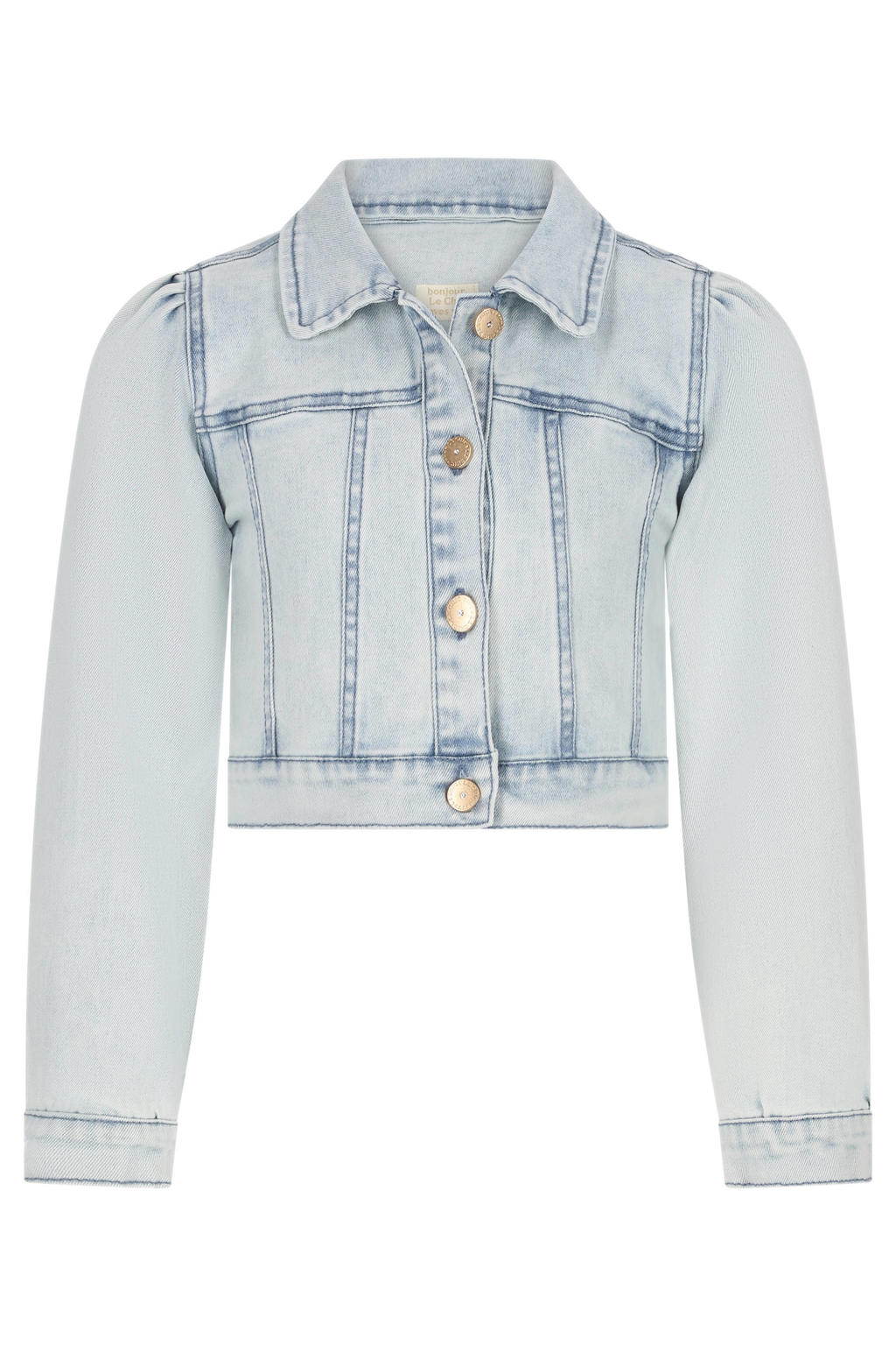 Light blue denim meisjes Le Chic spijkerjas van denim met lange mouwen, ronde hals, knoopsluiting en contrast stiksels
