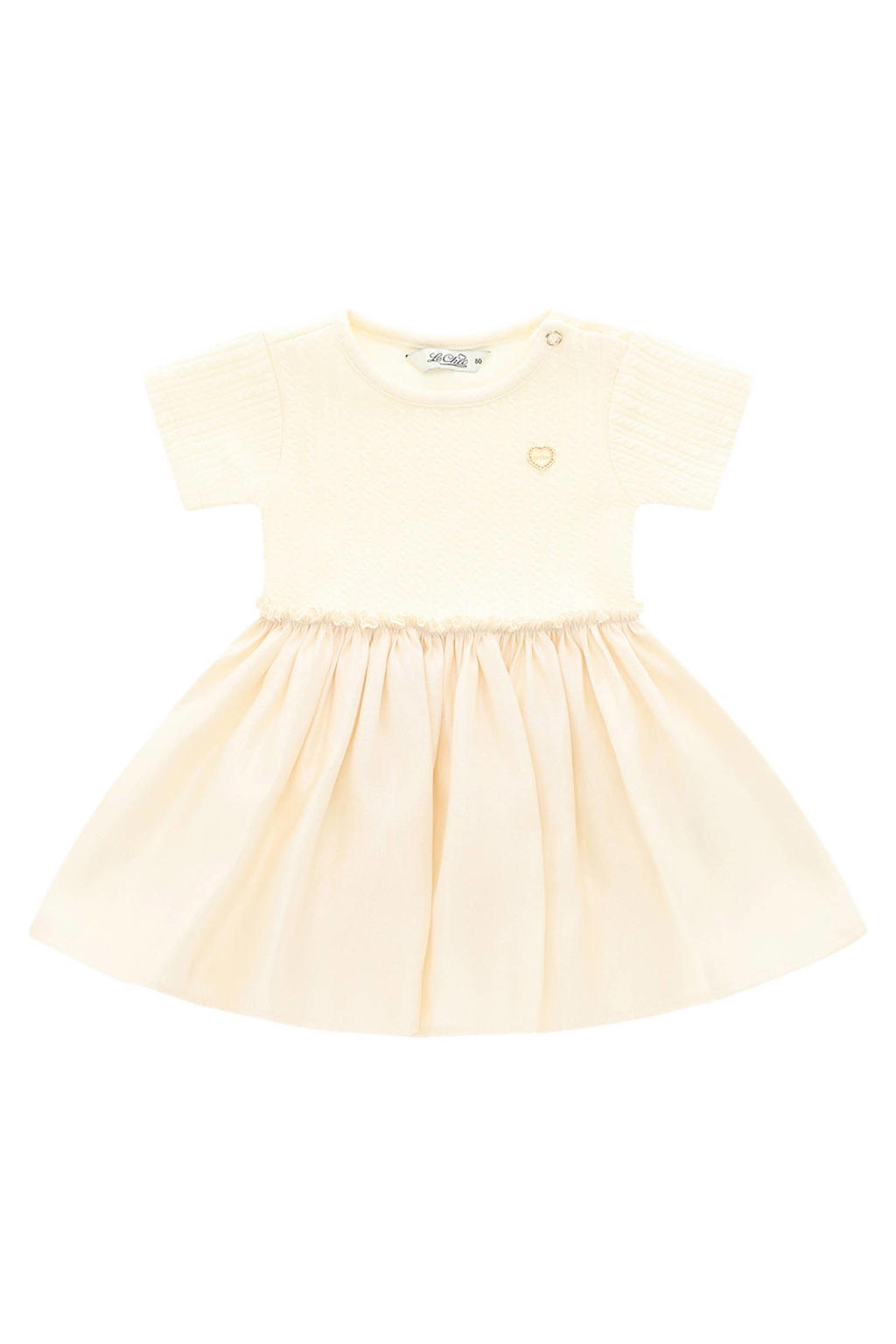 Ecru meisjes Le Chic korte jurk van polyester met korte mouwen, ronde hals en drukknoopsluiting