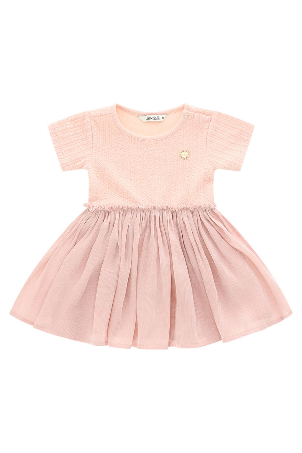 Roze meisjes Le Chic korte jurk van polyester met korte mouwen, ronde hals en drukknoopsluiting