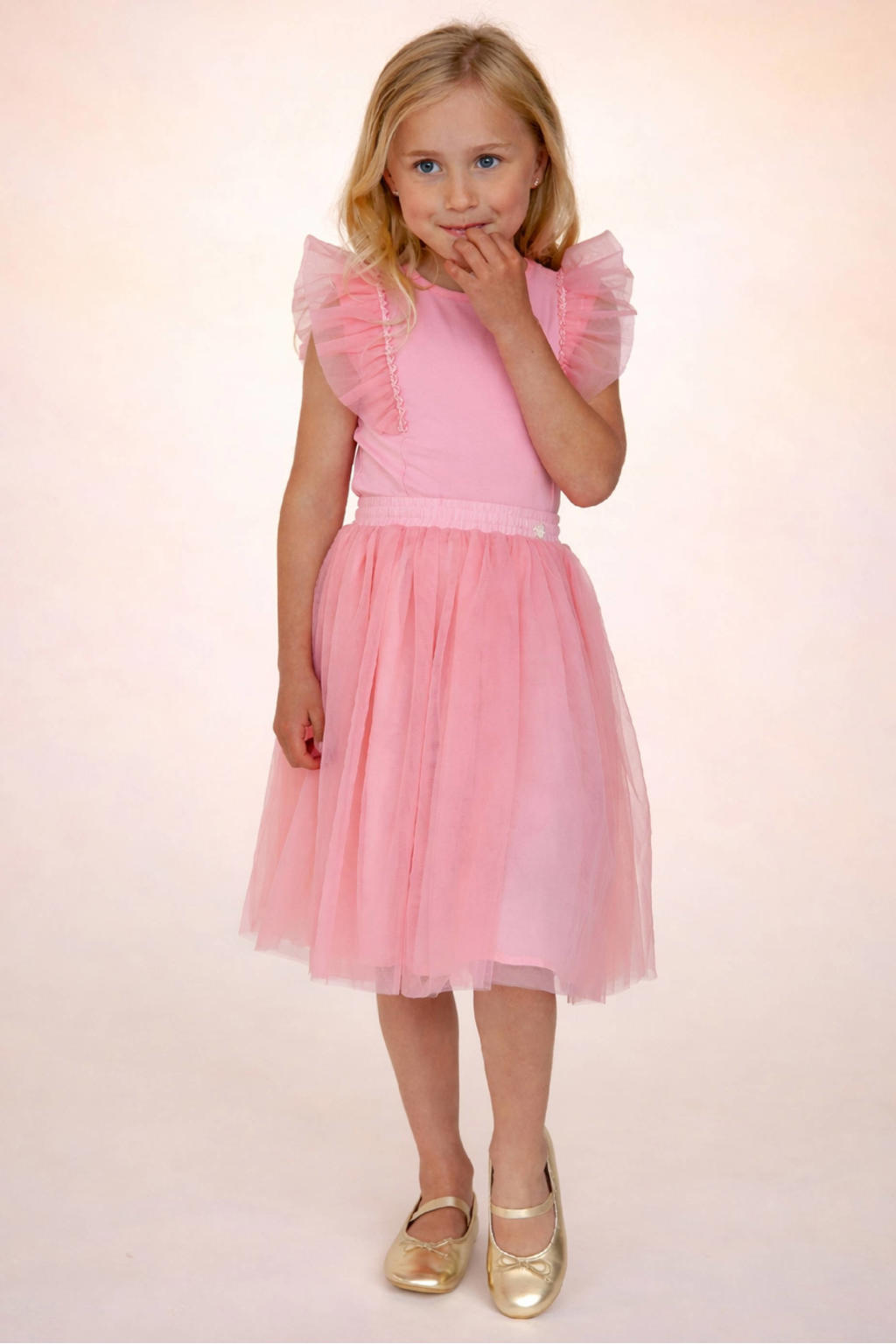 Roze meisjes Le Chic midi rok gemaakt van polyester en met elastische tailleband met koord