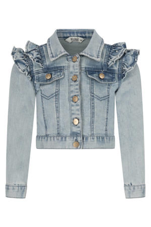 spijkerjas met parels en ruches light blue denim