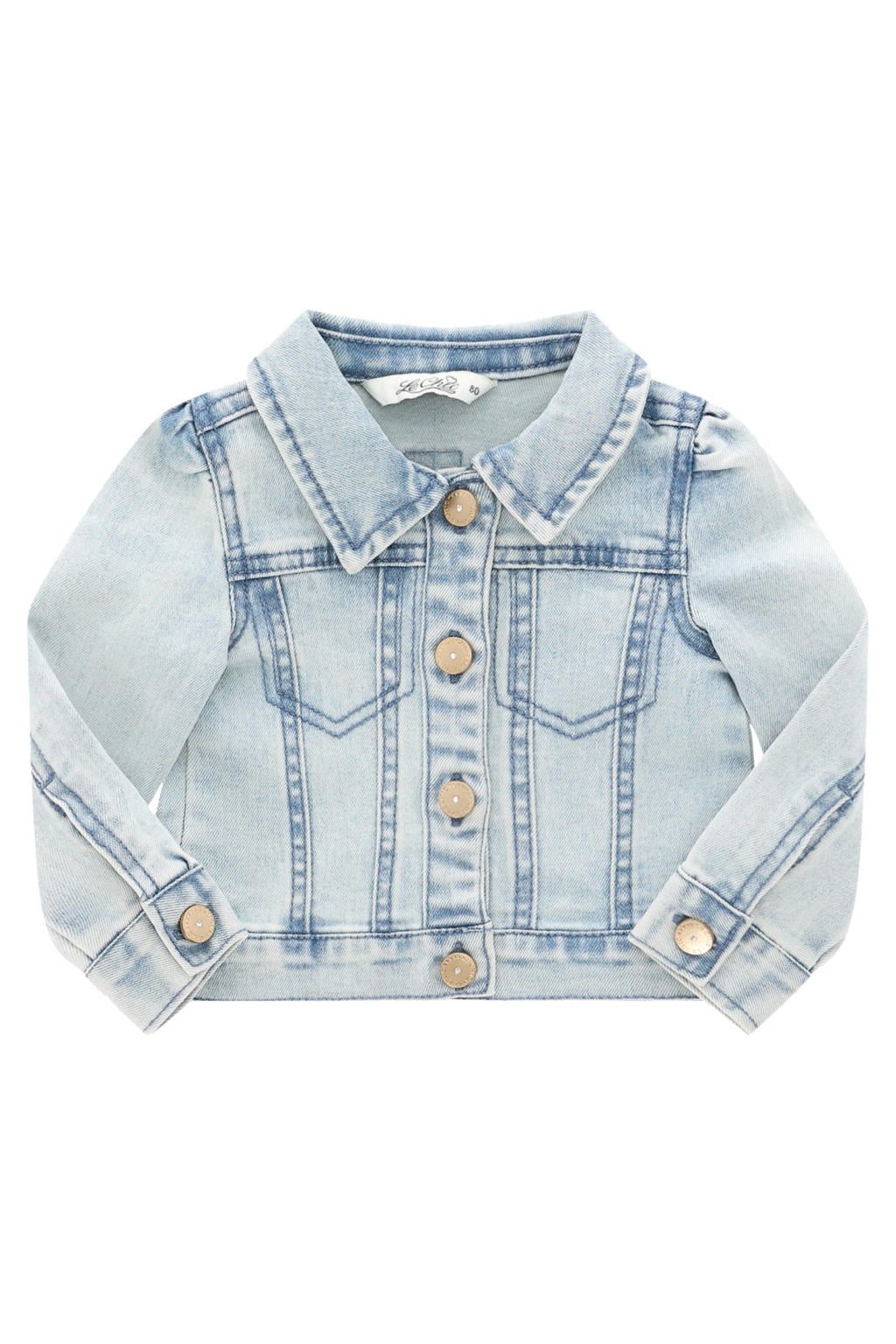 Light blue denim meisjes Le Chic spijkerjas zomer van stretchdenim met lange mouwen, klassieke kraag, knoopsluiting en doorgestikte details