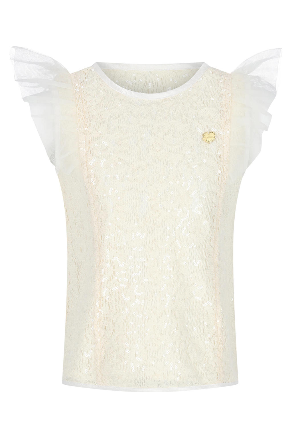Witte meisjes Le Chic T-shirt gehaakt van katoen met korte mouwen en ronde hals