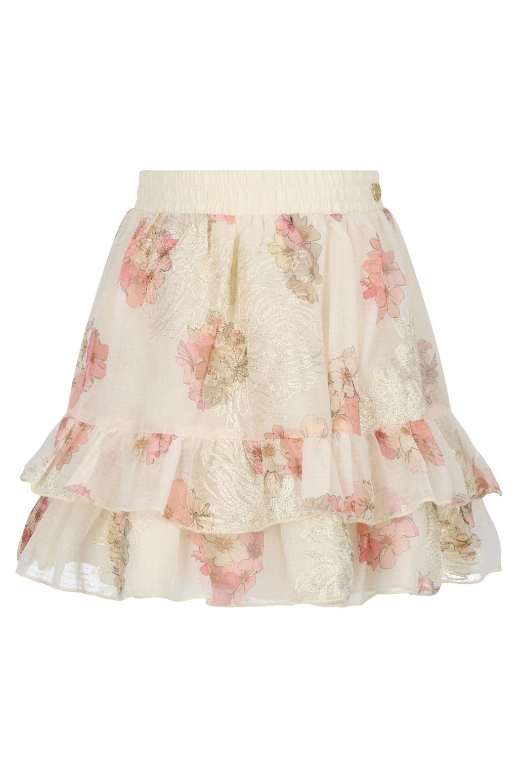 Wit en roze meisjes Le Chic gebloemde mini rok voorzien van elastische tailleband met koord