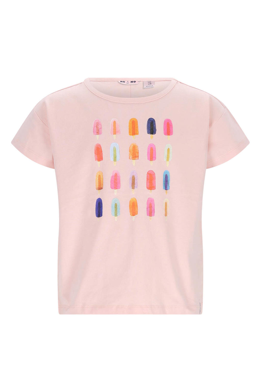 Lichtroze meisjes NONO T-shirt van stretchkatoen met printopdruk, korte mouwen en ronde hals