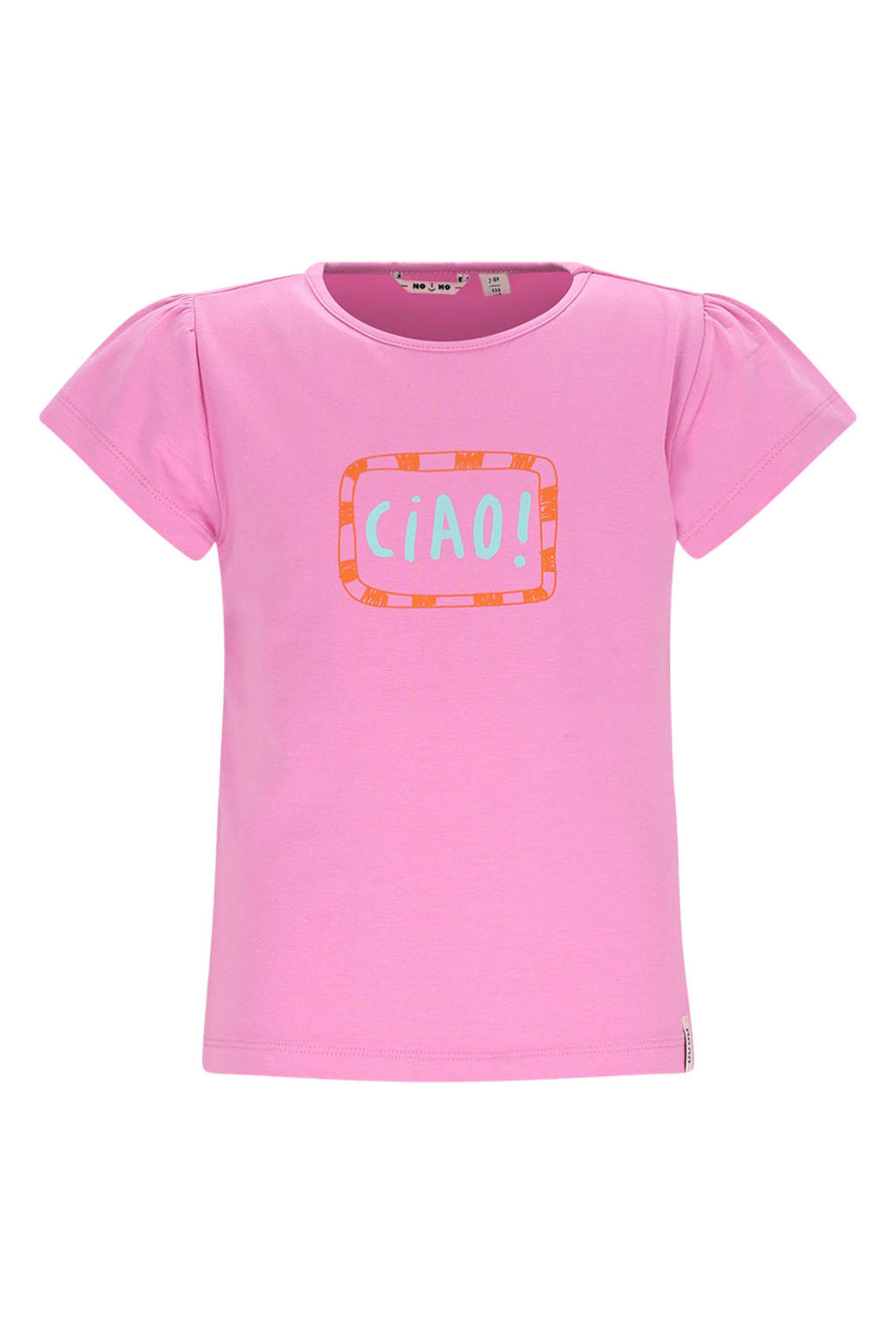 Roze meisjes NONO T-shirt van stretchkatoen met printopdruk, korte mouwen en ronde hals