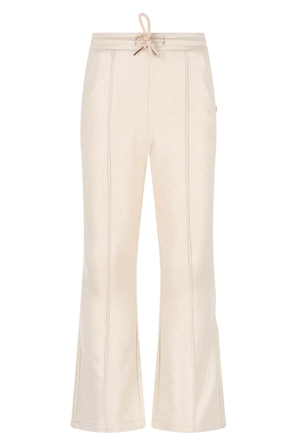 Witte meisjes NONO flared casual broek van polyester met regular waist, elastische tailleband met koord en effen
