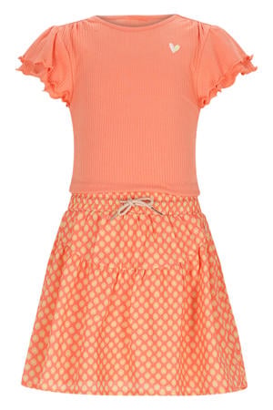 gebloemde midi jurk oranje