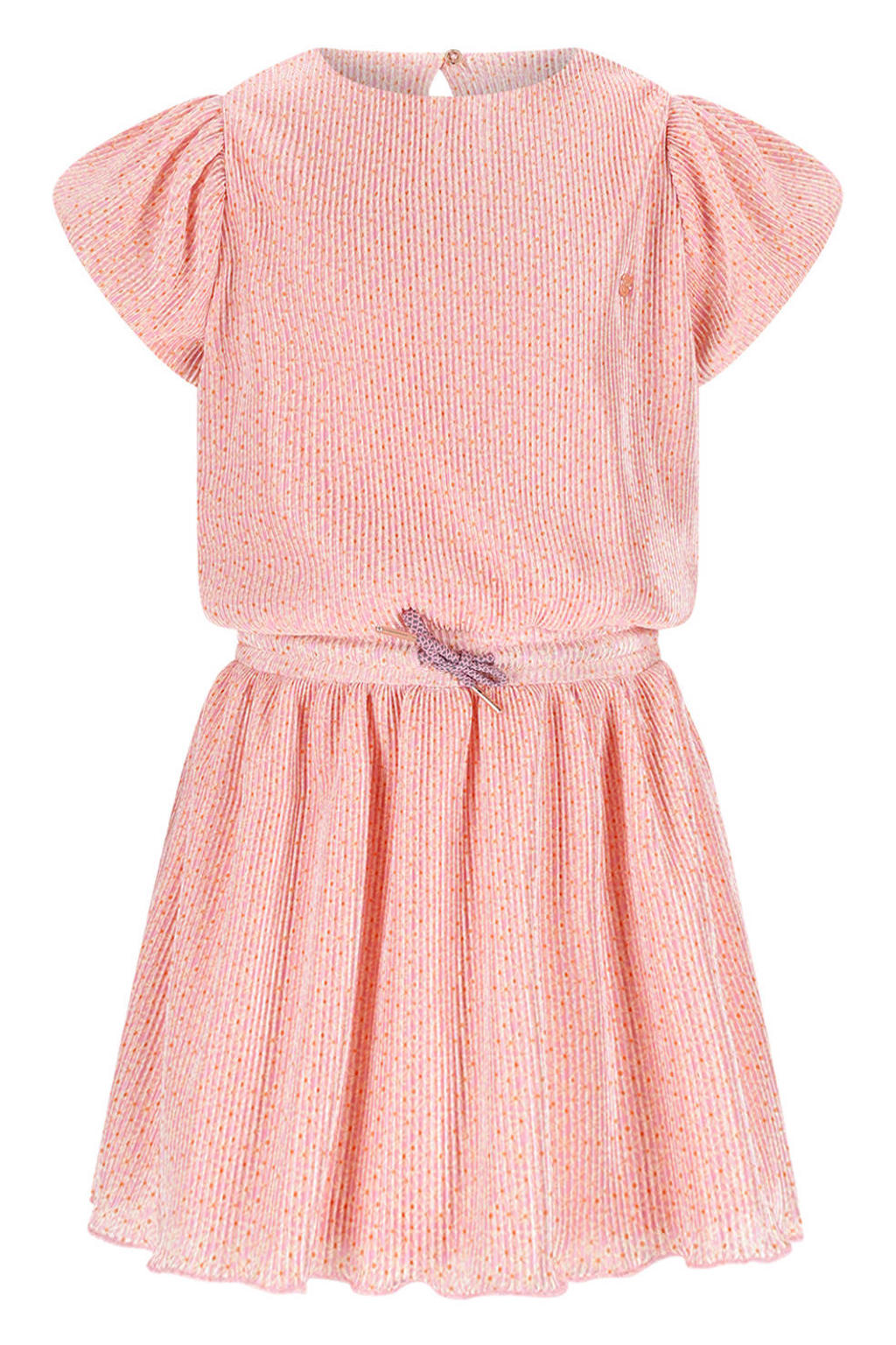 Roze meisjes NONO korte jurk van polyester met korte mouwen, ronde hals en elastische tailleband met koord