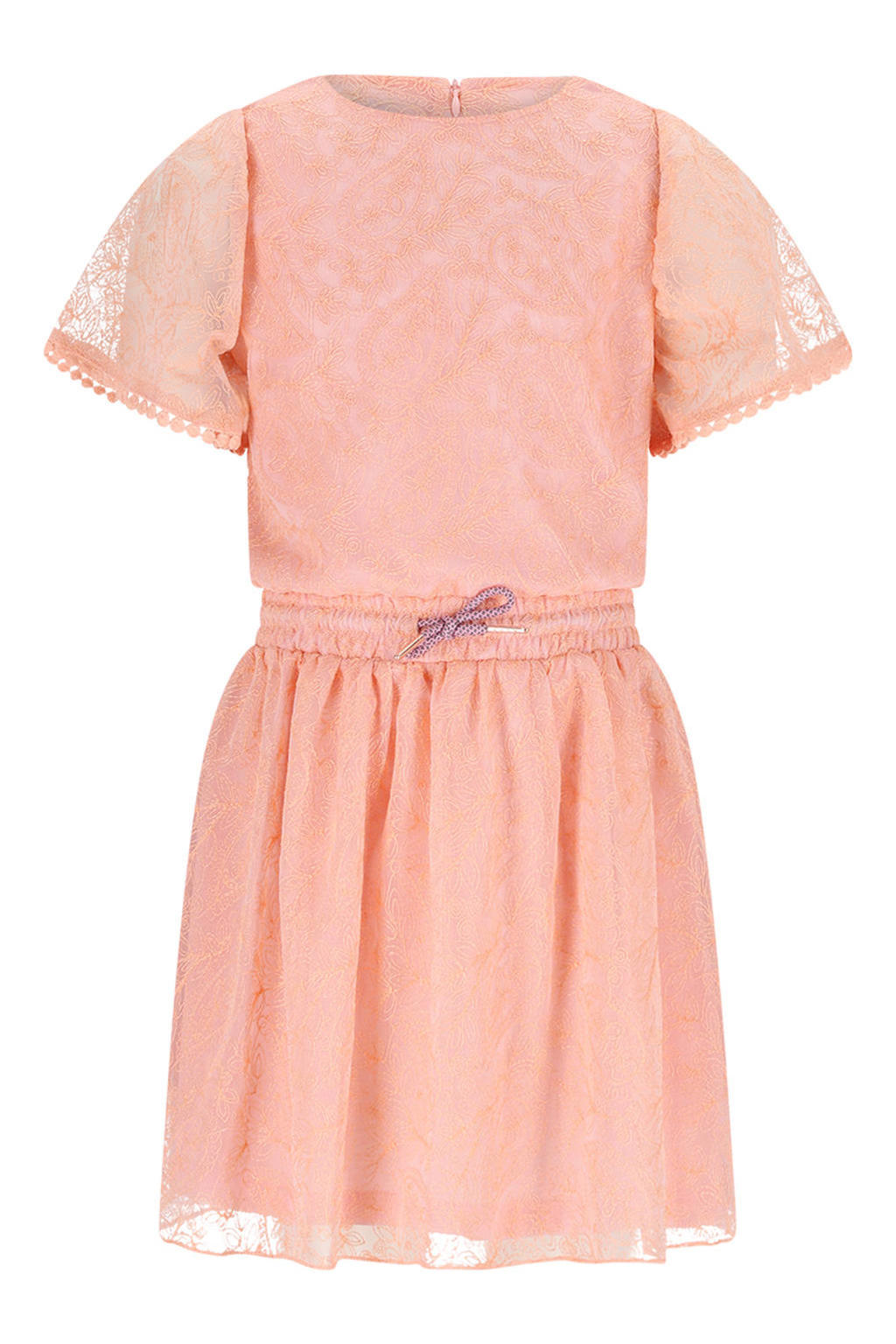 Roze meisjes NONO midi jurk met korte mouwen, halve rits en semi-transparante details