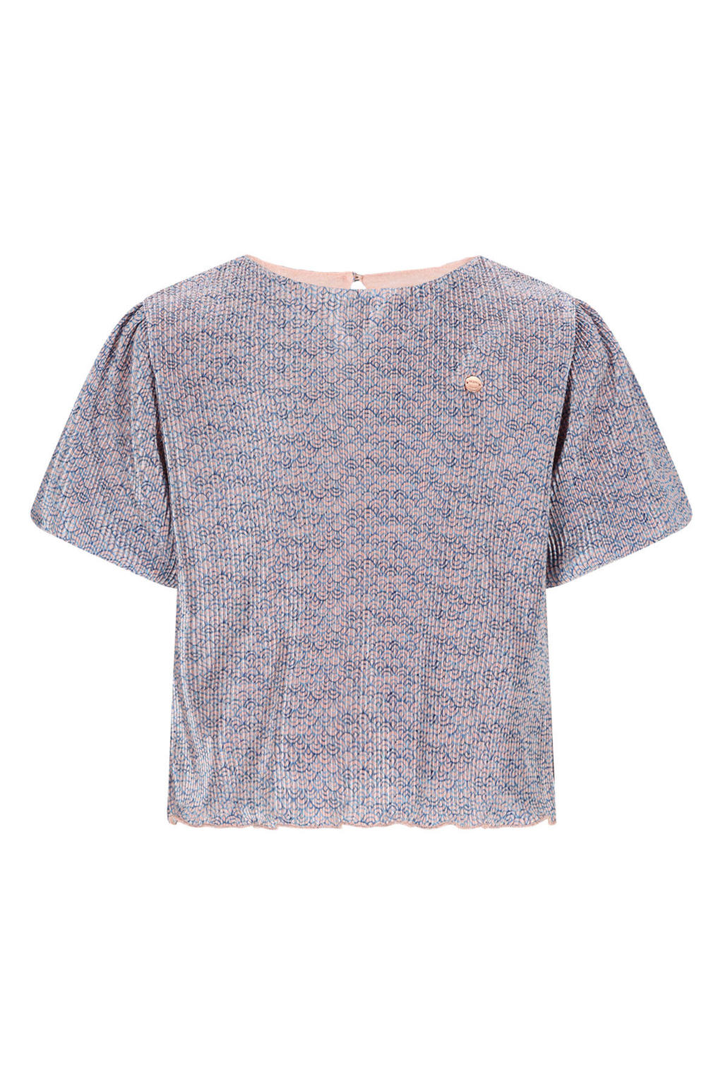 Blauw en roze meisjes NONO blousetop van polyester met korte mouwen, ronde hals, knoopsluiting en textuur