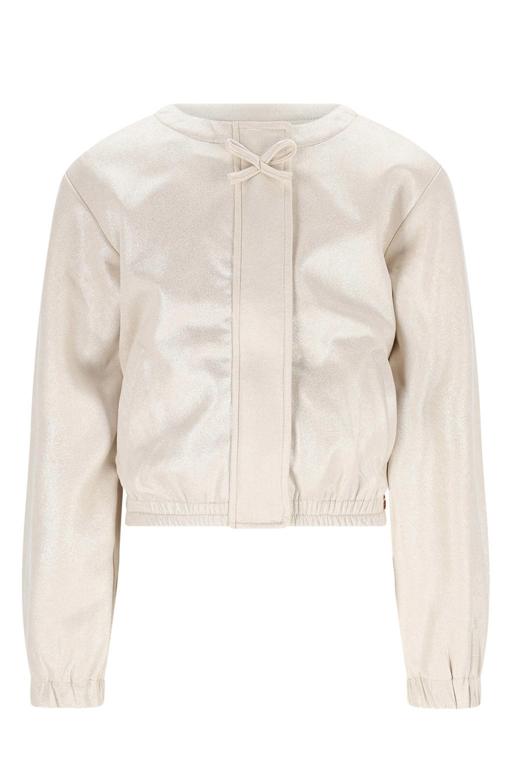 Witte meisjes NONO jasje voor binnen van suèdelook met effen, lange mouwen, ronde hals, ritssluiting en coating