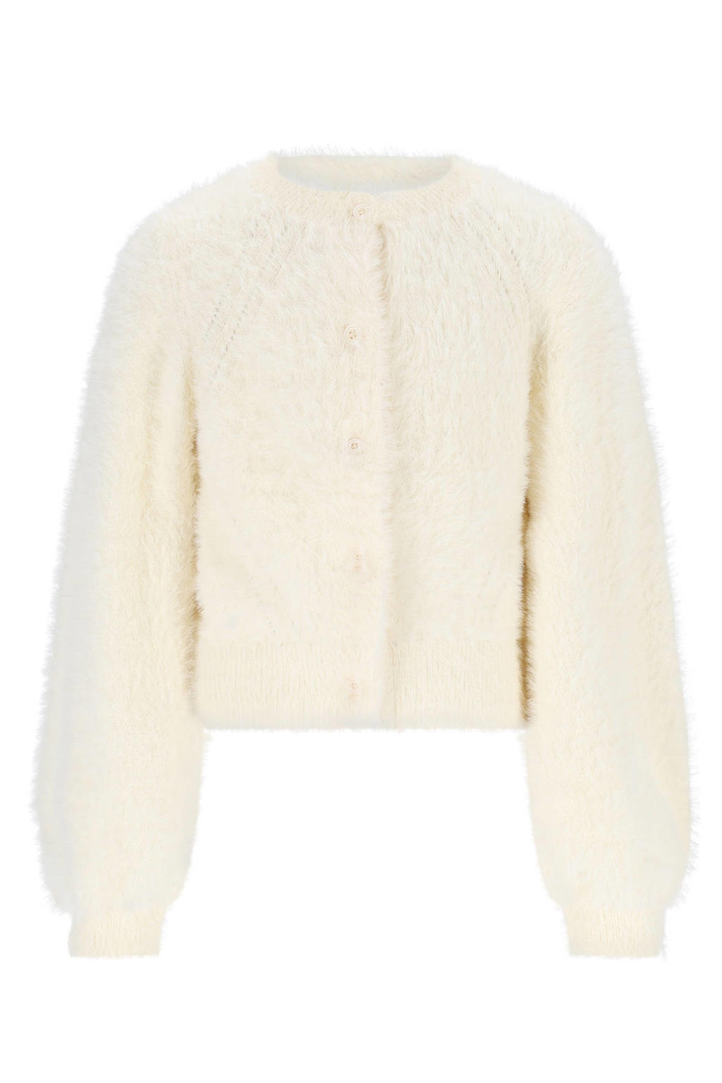 Witte meisjes NONO gebreid vest van polyamide met effen, lange mouwen, ronde hals en knoopsluiting