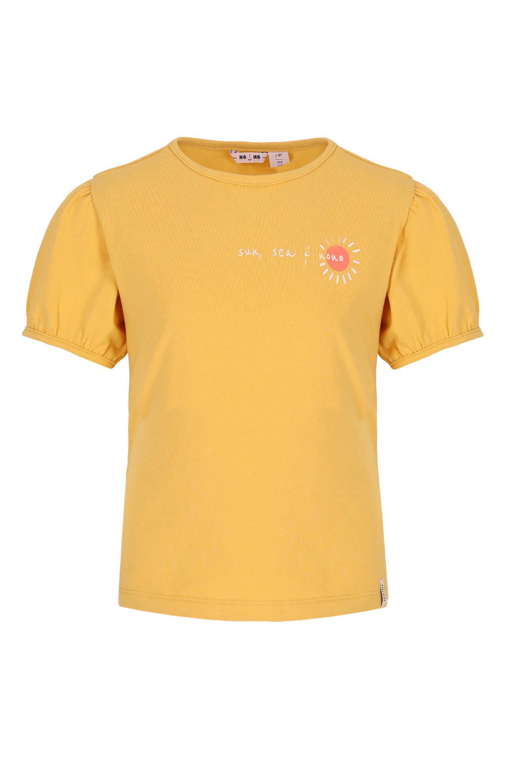 Gele meisjes NONO T-shirt van katoen met backprint, korte mouwen en ronde hals