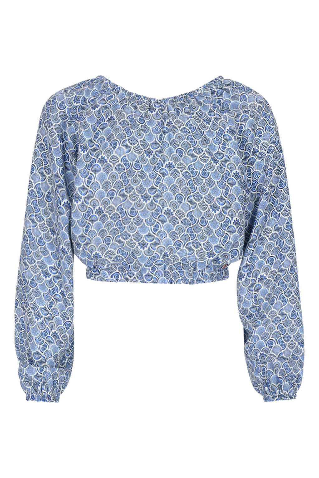 Blauwe meisjes NoBell’ cropped top van polyester met lange mouwen, ronde hals en elastische boord