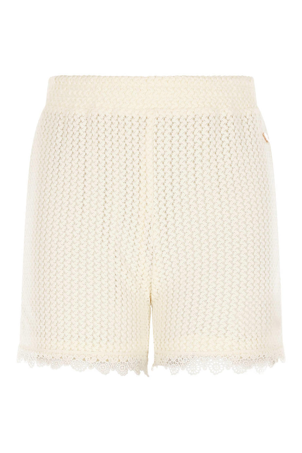 Ecru meisjes NoBell’ regular waist casual short crochet van katoen met elastische tailleband en effen