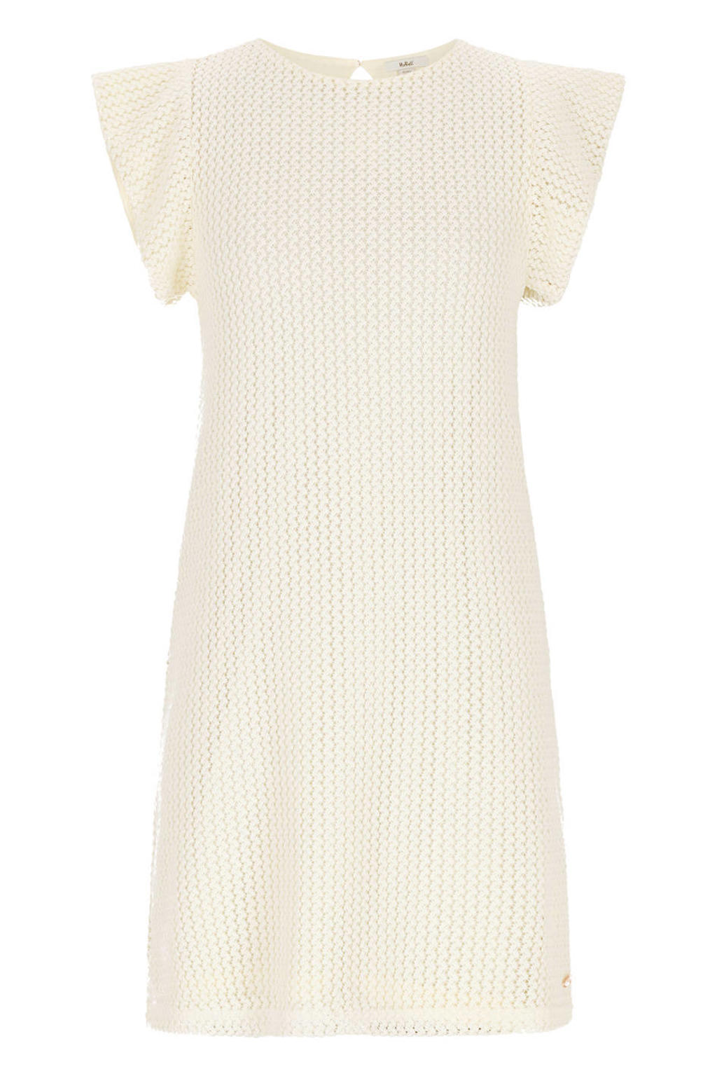Ecru meisjes NoBell’ midi jurk crochet van polyester met effen, korte mouwen, ronde hals en knoopsluiting