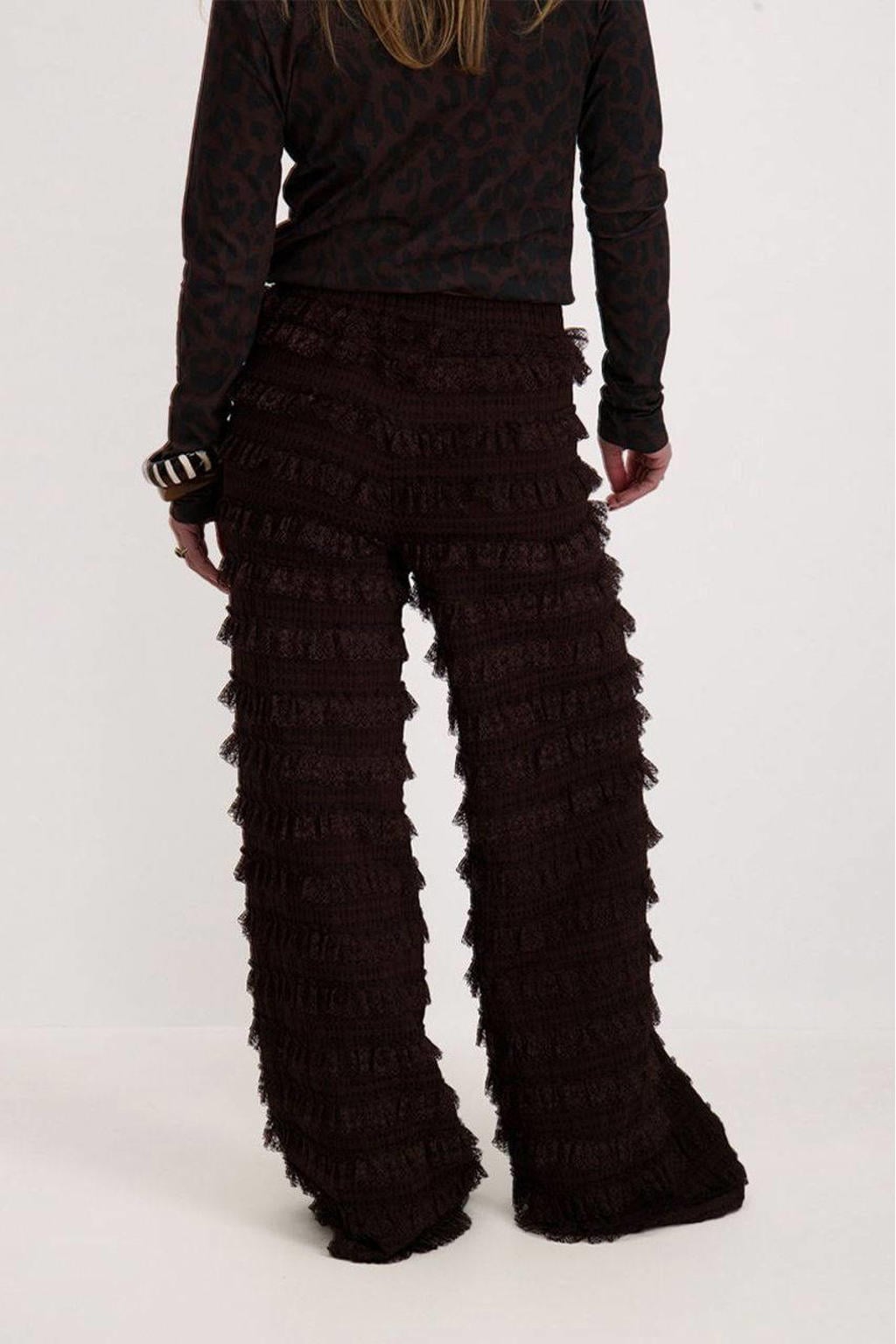 Donkerblauwe dames HARPER & YVE wide leg regular waist broek met effen