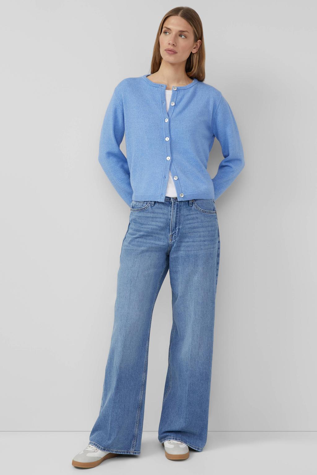 Light blue denim dames s.Oliver wide leg jeans van denim met rits- en knoopsluiting en effen